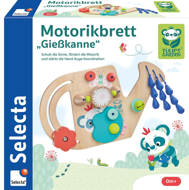 Selecta 61075 Tulips Garden, Motorikbrett Giesskanne, 25 cm, Motorikspielzeug aus Holz