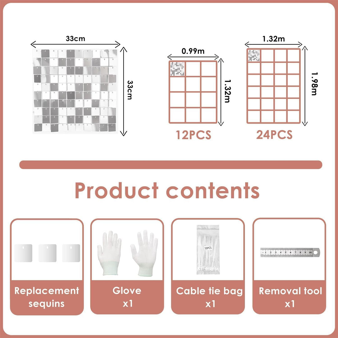 Kate 24PCS Shimmer Wall Panels Pailletten Wand Weiss Silber Pailletten Hintergrund Pailettenvorhang