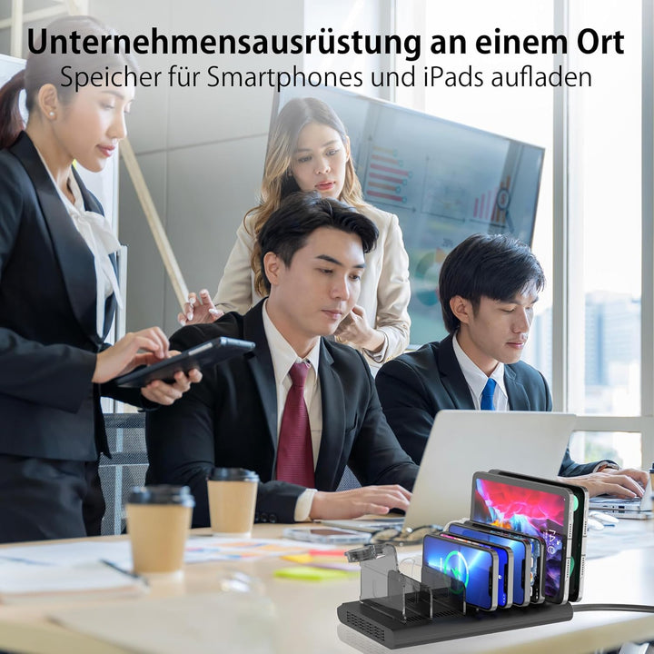 Alxum 96W 10 Port USB C Ladestation für Multi-Geräte, Schnellladestation Organizer mit 2 * 18W PD &
