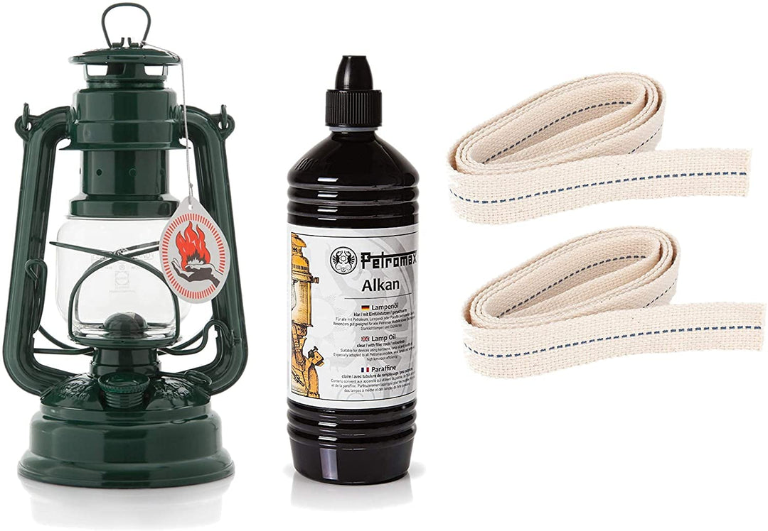Feuerhand Starter-Set Sturmlaterne Baby Special 276 Set mit 1 Liter Alkan und 2 Ersatz-Dochten (Moos