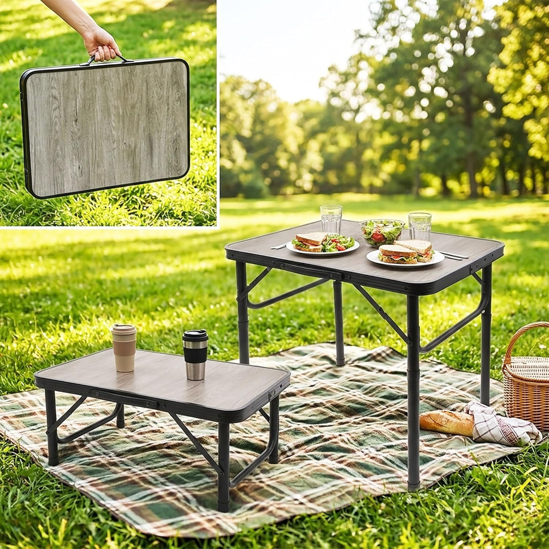 Spetebo Aluminium Campingtisch in Holz Optik höhenverstellbar - 60 x 26-56 cm - Universal Gartentisc