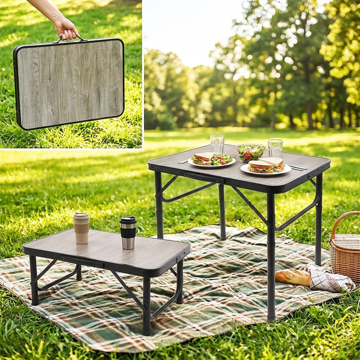 Spetebo Aluminium Campingtisch in Holz Optik höhenverstellbar - 60 x 26-56 cm - Universal Gartentisc