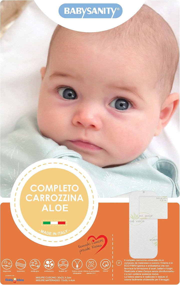 Babysanity Kinderwagen-Matratzen-Set bestehend aus Matratze und Kopfkissen mit Aloe Vera