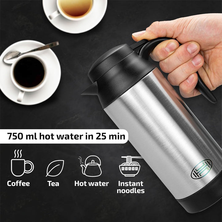 HEYNER® Wasserkocher Reisewasserkocher elektrisch Zigarettenanzünder + Tasche + 2 Becher 750 ml 12V,