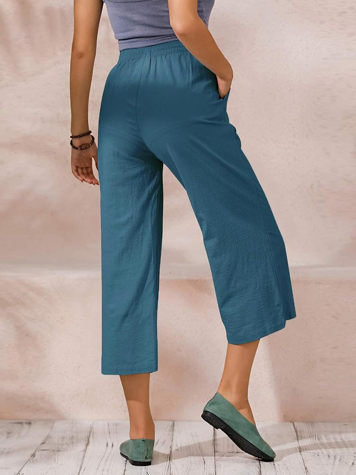 Ecupper Capris Hose Damen Sommer Übergrösse Baumwolle Lässig Hose Stoffhose Weitehosen S Blaugrün, S