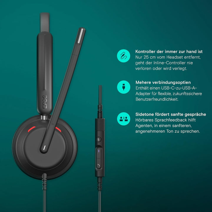 EPOS IMPACT 760T - Doppelseitiges kabelgebundenes Headset für PC mit Noise Cancelling-Mikrofon, Micr