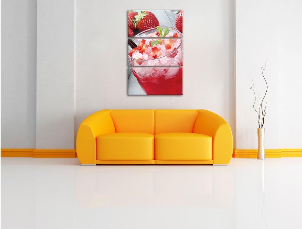 Pixxprint Leckerer Erdbeercocktail 3-Teiler Leinwandbild 120x80 Bild auf Leinwand