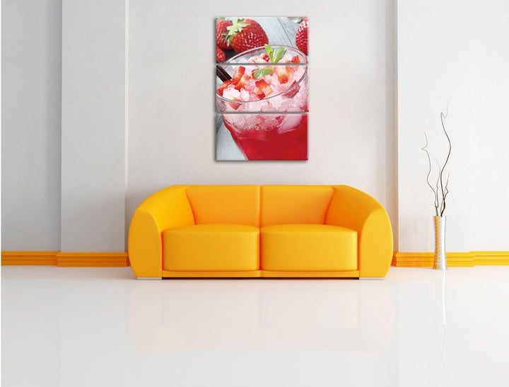 Pixxprint Leckerer Erdbeercocktail 3-Teiler Leinwandbild 120x80 Bild auf Leinwand