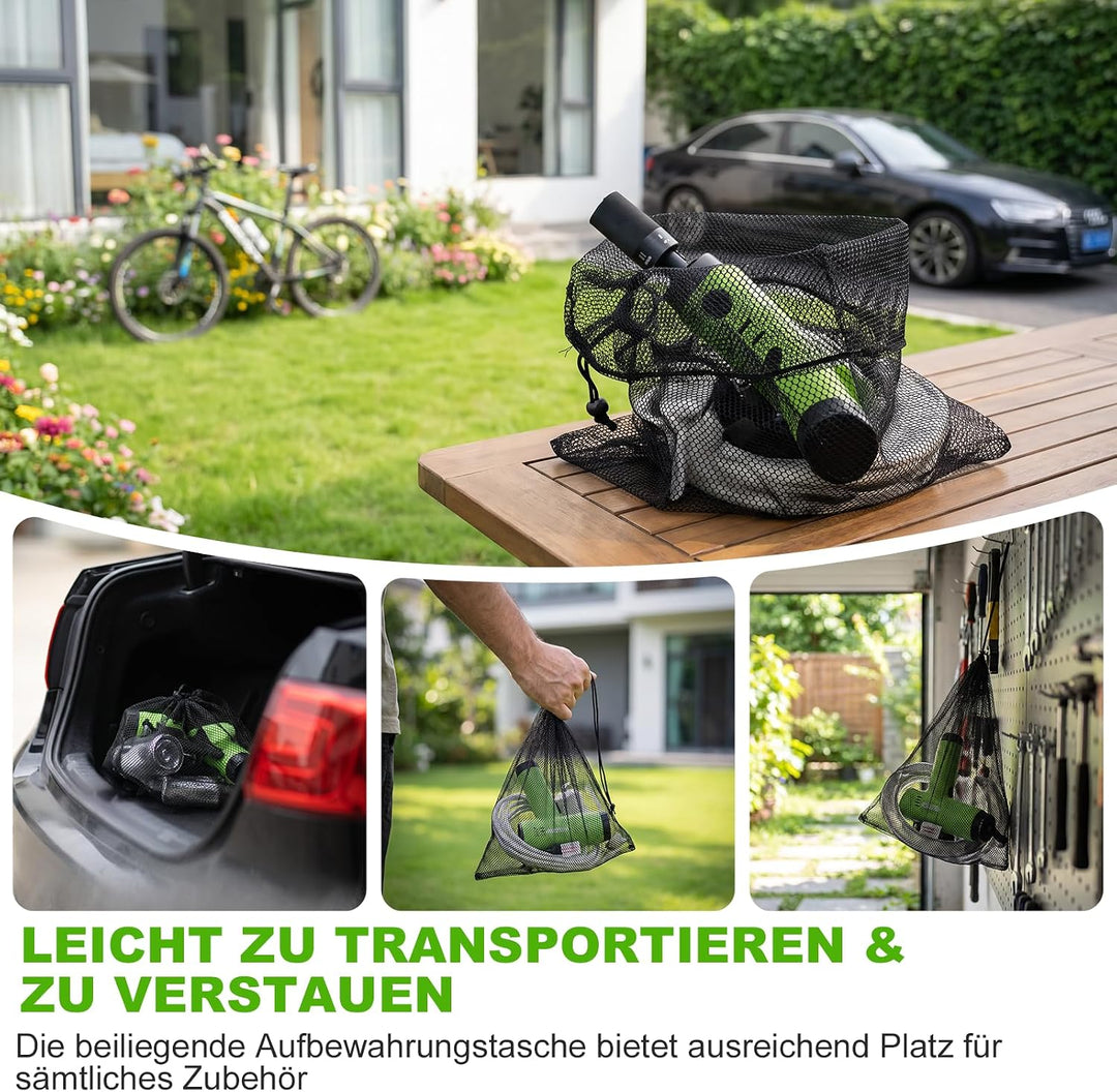 Druckreiniger Handheld Compact, USB-C-Anschluss, Batterieanzeige | Mitteldruck MAX 18 Bar, 5-in-1 Mu