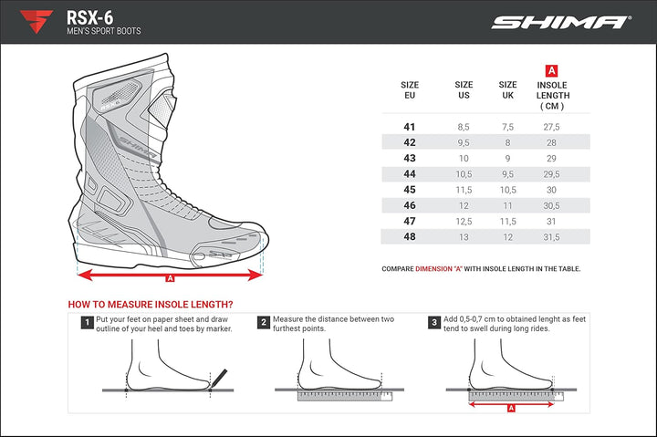 SHIMA RSX-6 Men, Motorradsteifel Herren | Verstärkte Leder Motorradschuhe mit Seitlichem Reissversch
