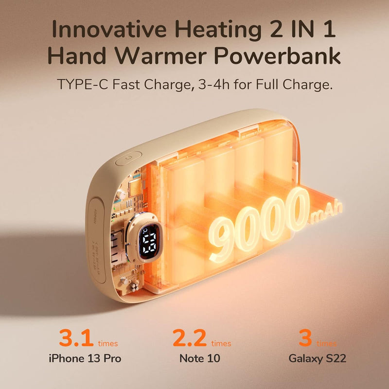 JISULIFE Handwärmer, 9000mAh Elektrischer Klein Wiederaufladbar Taschenwärmer/Power Bank, USB Handwä
