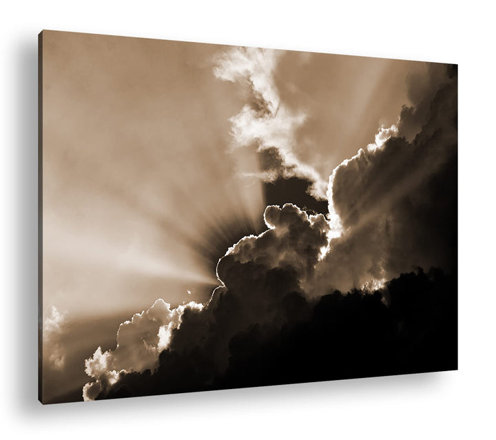 deyoli Sonnendurchbrechende Wolkendecke Format: 120x80 als Leinwand, Effekt: Sepia, Motiv fertig ger