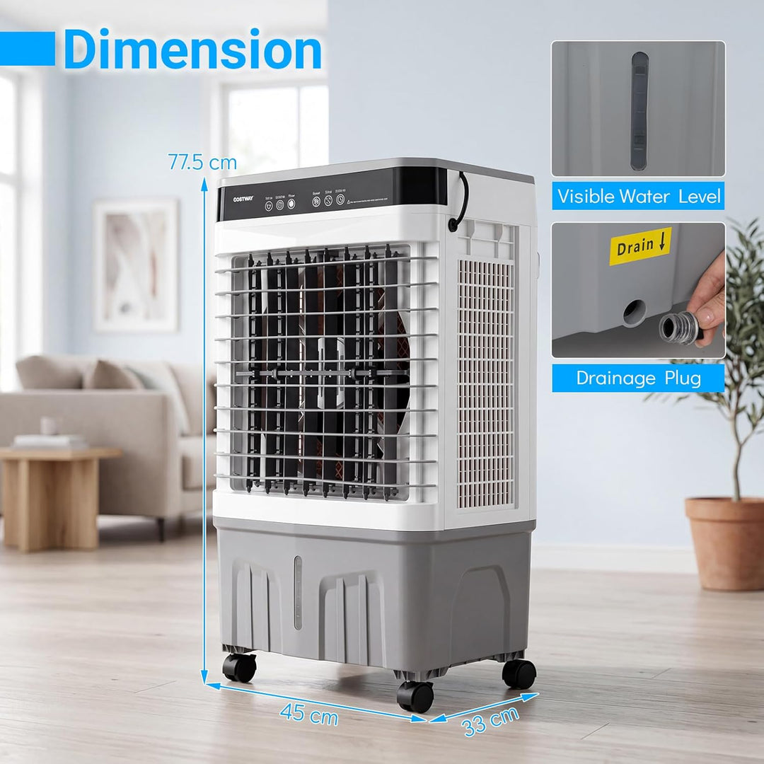 COSTWAY Luftkühler mit Wasserkühlung, mobile Klimaanlage ohne abluftschlauch leise, Kühlventilator m