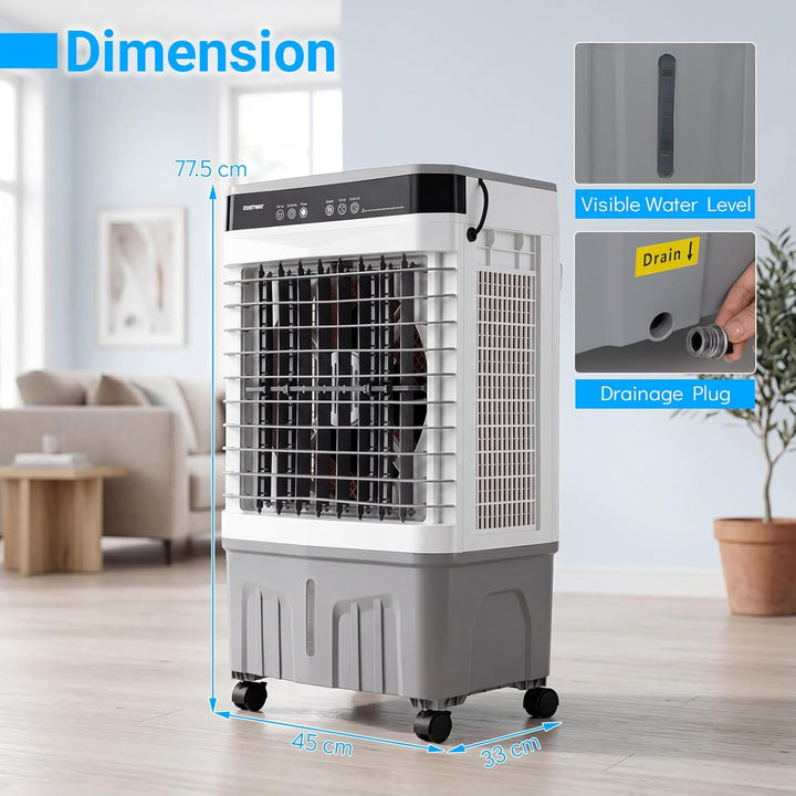 COSTWAY Luftkühler mit Wasserkühlung, mobile Klimaanlage ohne abluftschlauch leise, Kühlventilator m