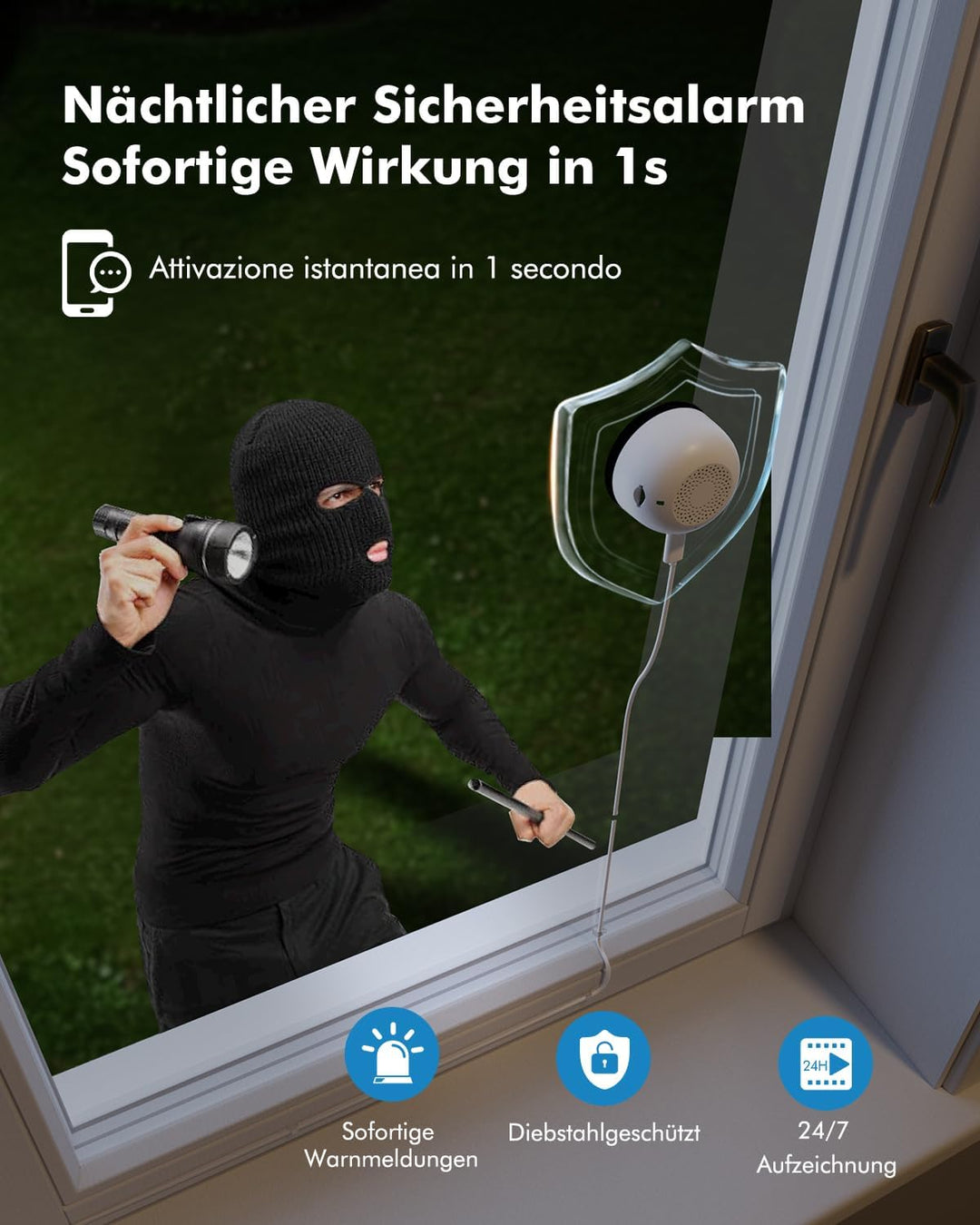 2K Fenster Überwachungskamera Innen, WLAN Kamera Indoor mit Farb-Nachtsicht, Anti-Reflex & Blendschu