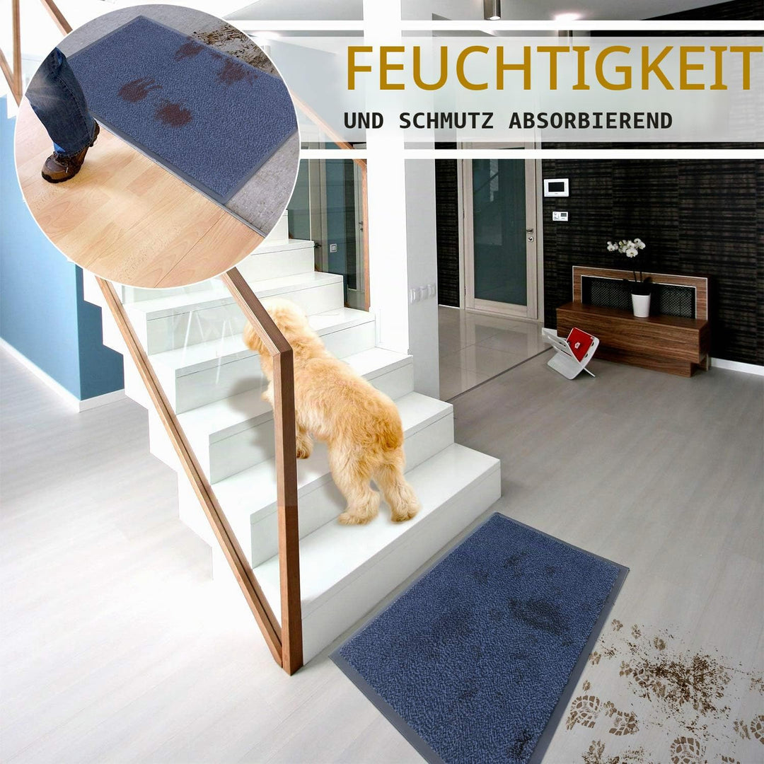 GadHome Fussmatte Blau 90x150 cm|Eingangstürmatte wasserdicht waschbar strapazierfähiger Schmutzfäng