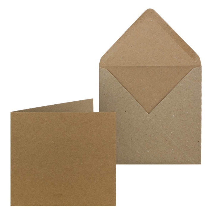 100x Kraftpapier Karten-Set inklusive Briefumschläge quadratisch - Braun - Grösse Faltkarten (gefalt
