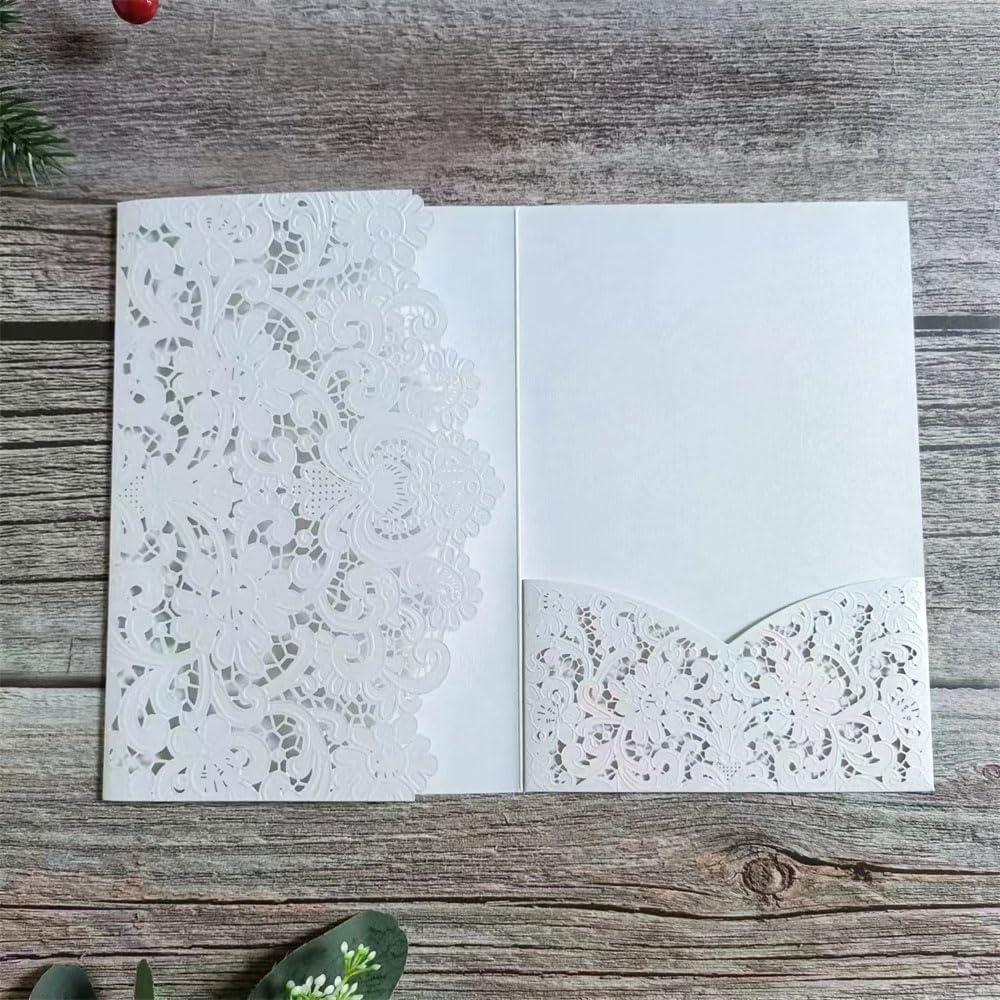 MillaSaw Hochzeitseinladungen, geprägt, floral, hohl, Laser, Hochzeitskarten, dreifach gefaltet, Ver