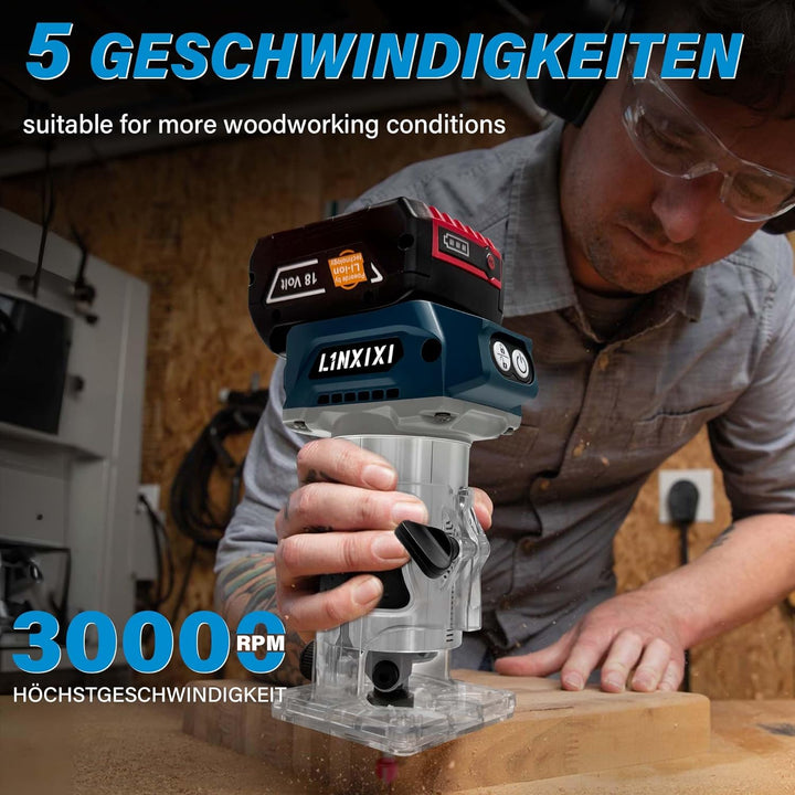 Akku Oberfräse für Bosch GBA 18V/ProCORE18V Akkus, 800W Bürstenloser Oberfräse mit 5 Geschwindigkeit