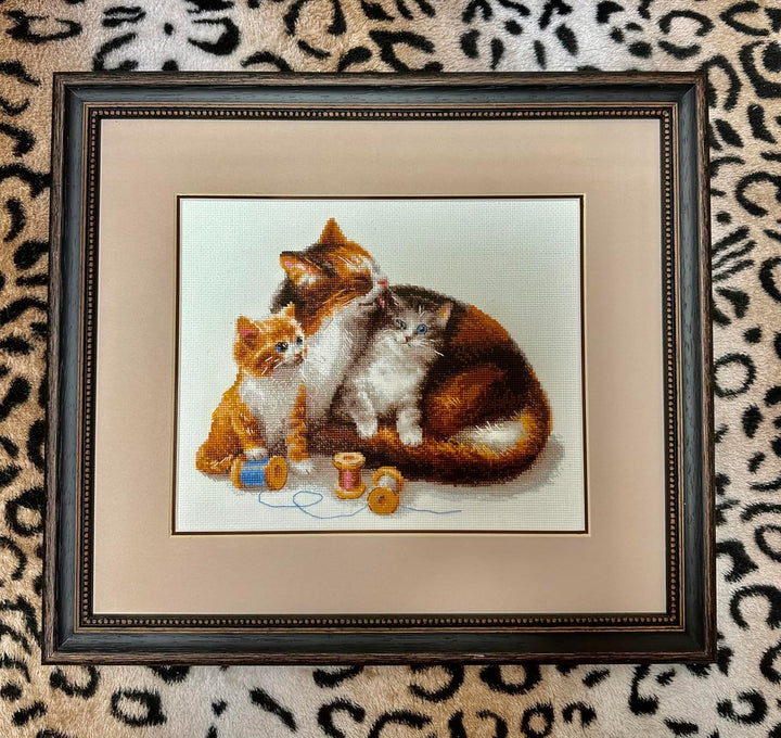 Riolis 1811 Katze mit Kätzchen, Zählmuster Kreuzstich-Set, Baumwolle, mehrfarbig, 3024cm