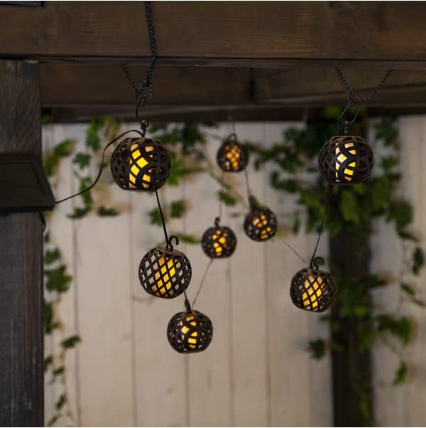 Star Trading Solar-Lichterkette mit Flammeneffekt, 8 Kugelleuchten, Schachbrettmuster, Solarpanel 20