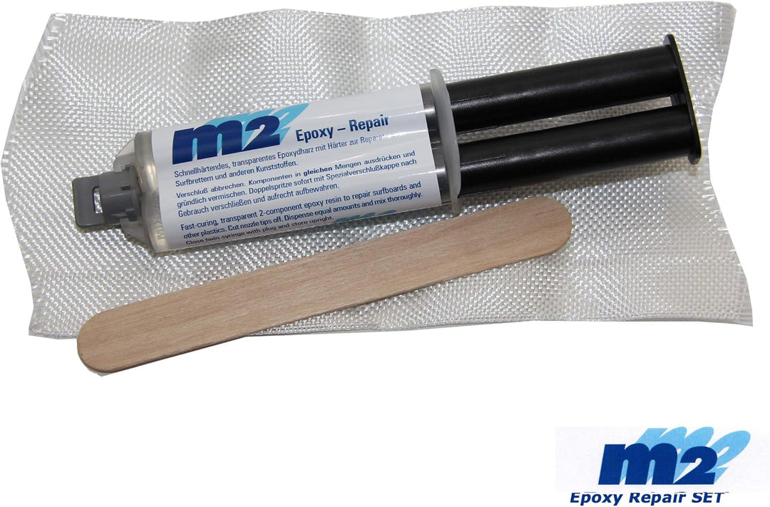 m2 Epoxy Repair schnellhärtend transparent Epoxydharz mit Härter & Glasfasermatte Holzspachtel - Set