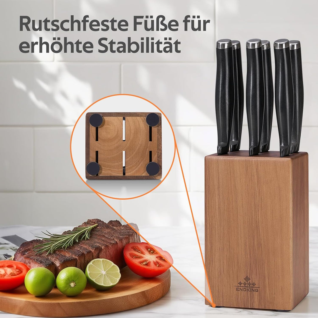 ENOKING Steakmesser Messerblock Ohne Messer, 6 Schlitze Messerblock aus Akazienholz für Steakmesser,