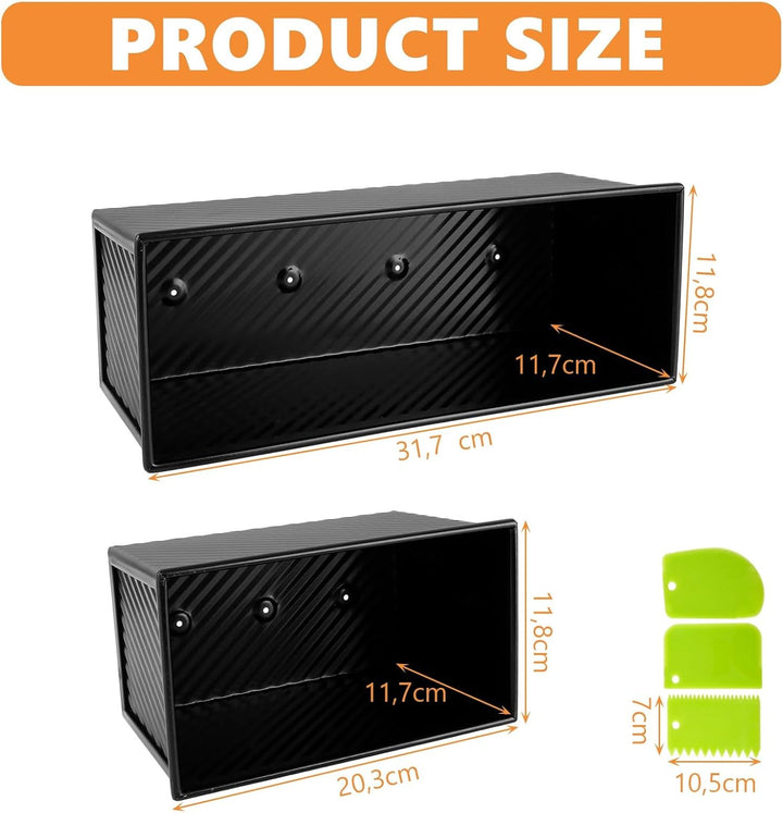 2 Stück Toastbrot Backform mit Deckel 1000g und 450g, Kastenform mit Deckel aus Kohlenstoffstahl, An