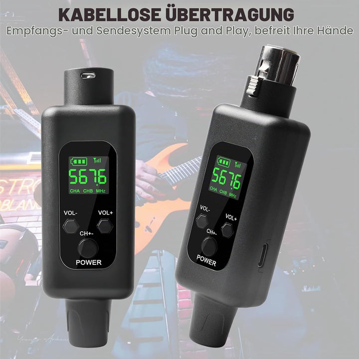 XLR Mikrofon Sender Empfänger, 2.4G Kabelloses Funkmikrofon-Adapter 1 zu 1 Kabelloses Mikrofon für d