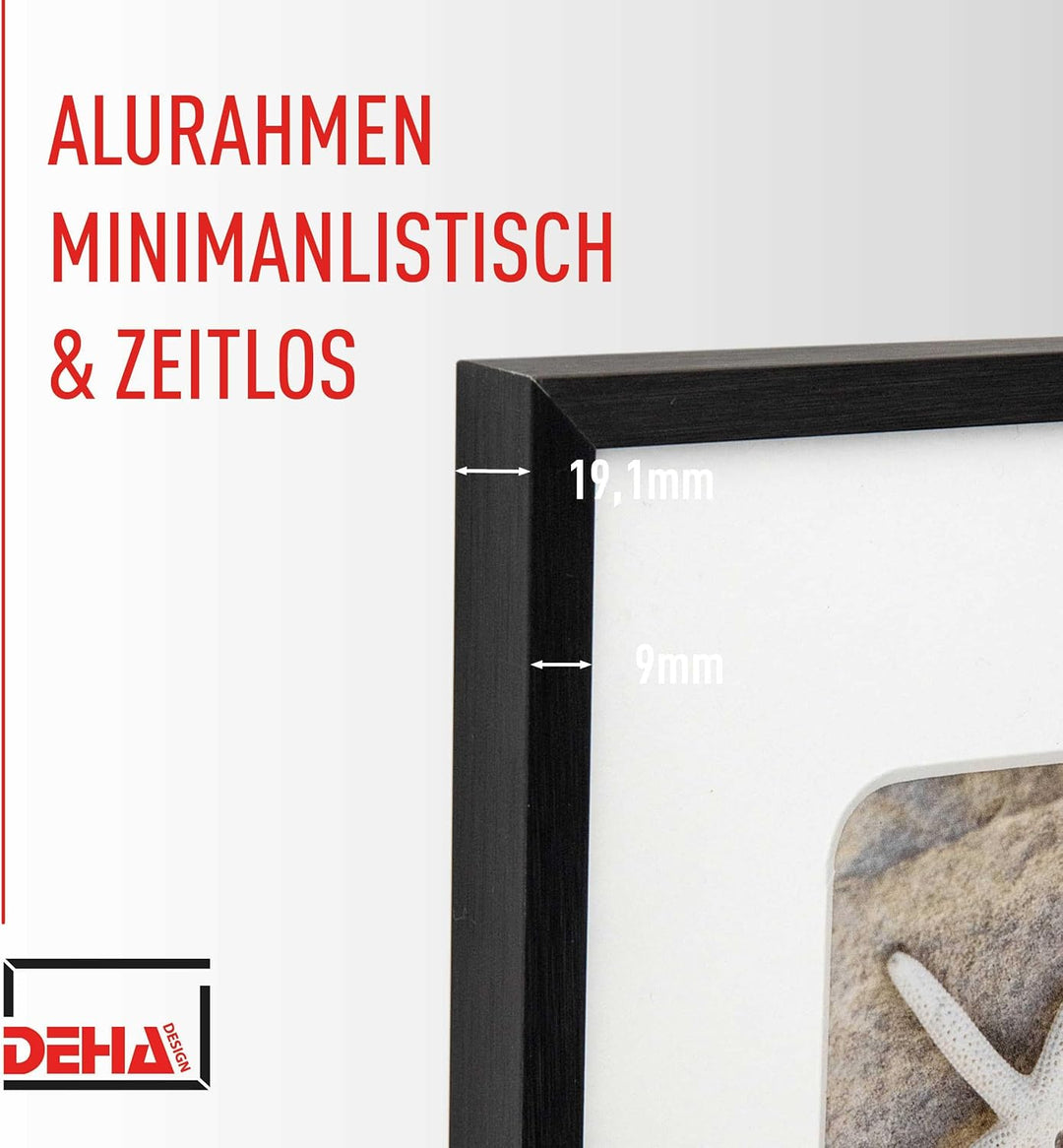 DEHA Design Bilderrahmen Collage Tribeca, 109,2x49,5 cm- 18x 10x15 cm, Aluminium Schwarz Matt, bruch