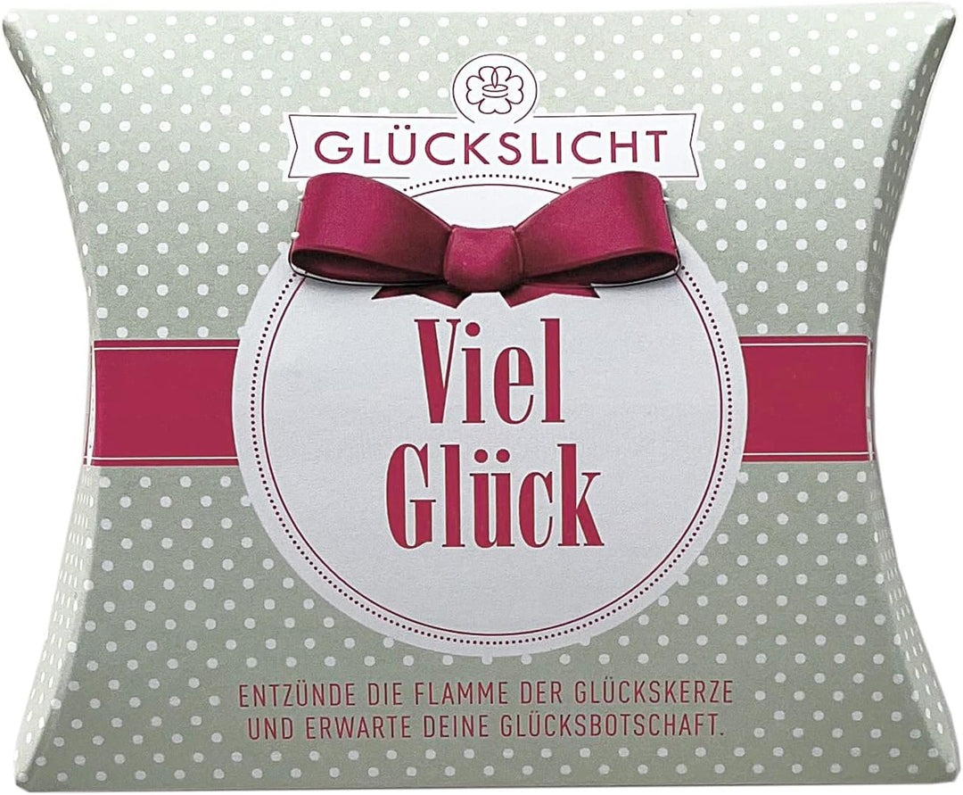Glückslicht/Dots/Viel Glück/Zartgrüne Geschenkbox mit weissen Punkten und roter Banderole / 10er-Set