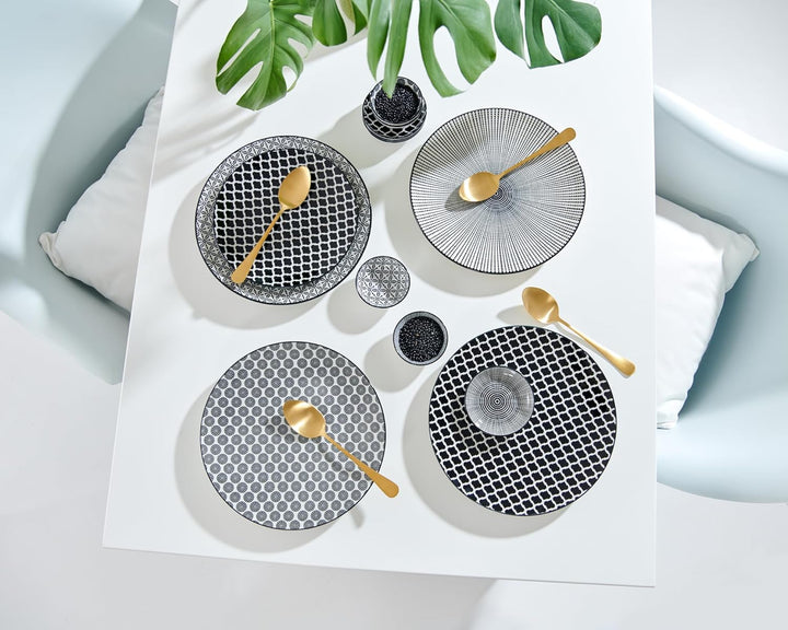 Ritzenhoff & Breker Suppenteller-Set Takeo, 4-teilig sortiert, Ø 20.5 cm, Porzellan, Weiss/Schwarz,