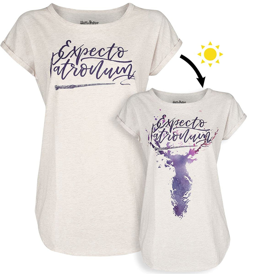 Harry Potter Patronus UV Frauen T-Shirt Creme meliert Fan-Merch, Filme S Creme Meliert, S Creme Meli