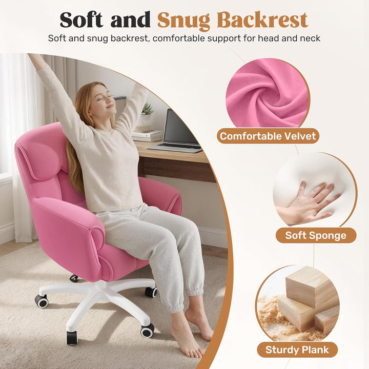 Ergonomischer Bürostuhl, Höhenverstellbarer Schreibtischstuhl mit Armlehnen, 360° Drehfunktion, Samt