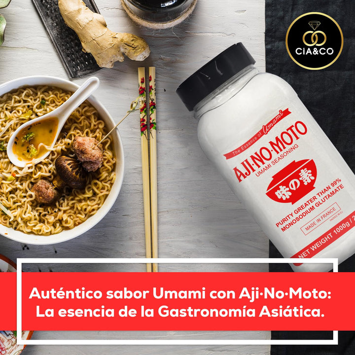 AJINOMOTO Mononatriumglutamat 1 Kilo + Neuer spezieller Dosierbehälter, Umami-Würzpulver mit Mononat
