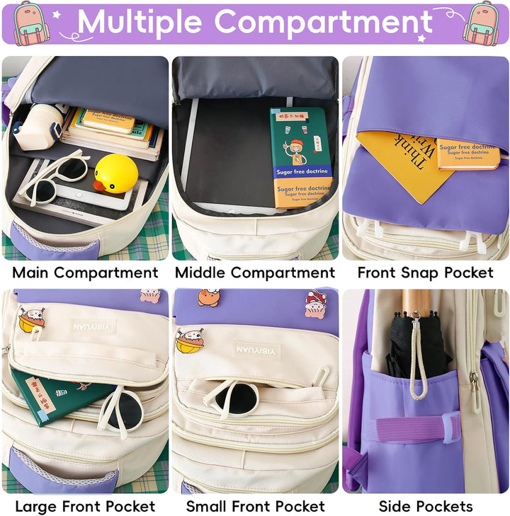 Tanou Schulranzen Mädchen 4-teilig, Schultasche Kinder Rucksack Schule Teenager 3.-7. Klasse, Stilvo