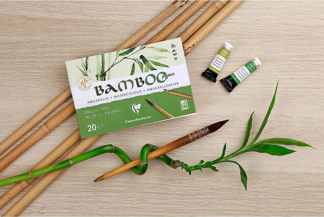Clairefontaine 975926C - Spiralblock Bamboo Aquarelle, 15 Blatt Bambuspapier 250g, 26x36cm, 1 Block