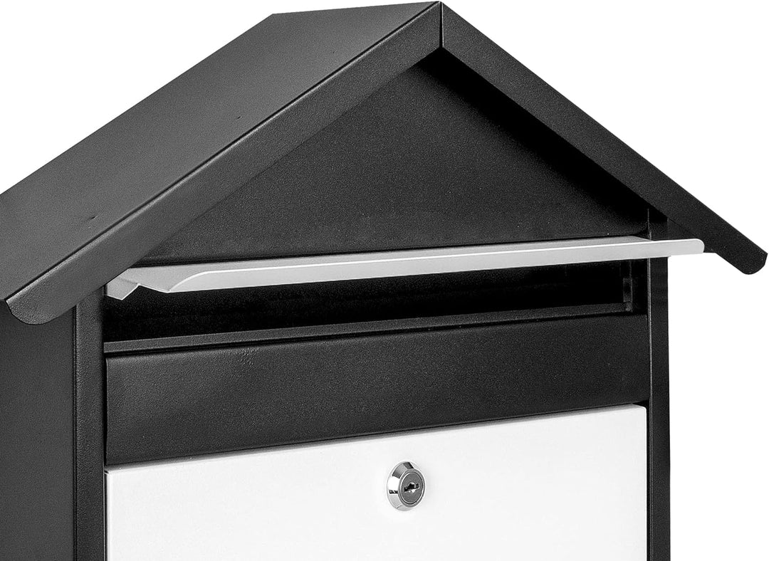 ADGO Modern Black &amp; White Edition Stylisch Briefkasten 500 mm x 370 mm x 110 mm Wandmontiert Wasserd
