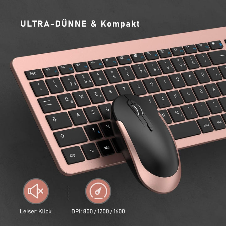 seenda Funktastatur mit Maus, Wiederaufladbare Ultra-Dünne Tastatur Maus Set Kabellos, Ergonomische
