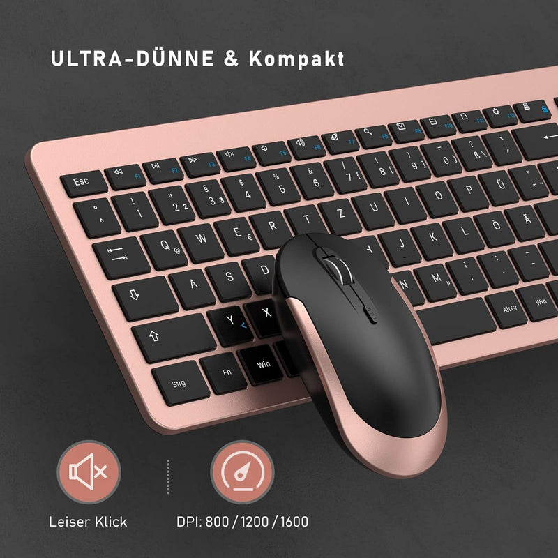 seenda Funktastatur mit Maus, Wiederaufladbare Ultra-Dünne Tastatur Maus Set Kabellos, Ergonomische