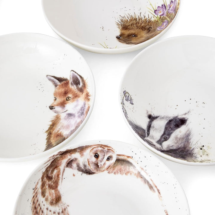 Wrendale Designs Royal Worcester Keramik-Nudelschale, 22 cm, Igel, Dachs, Fuchs und Eule, 4 Stück