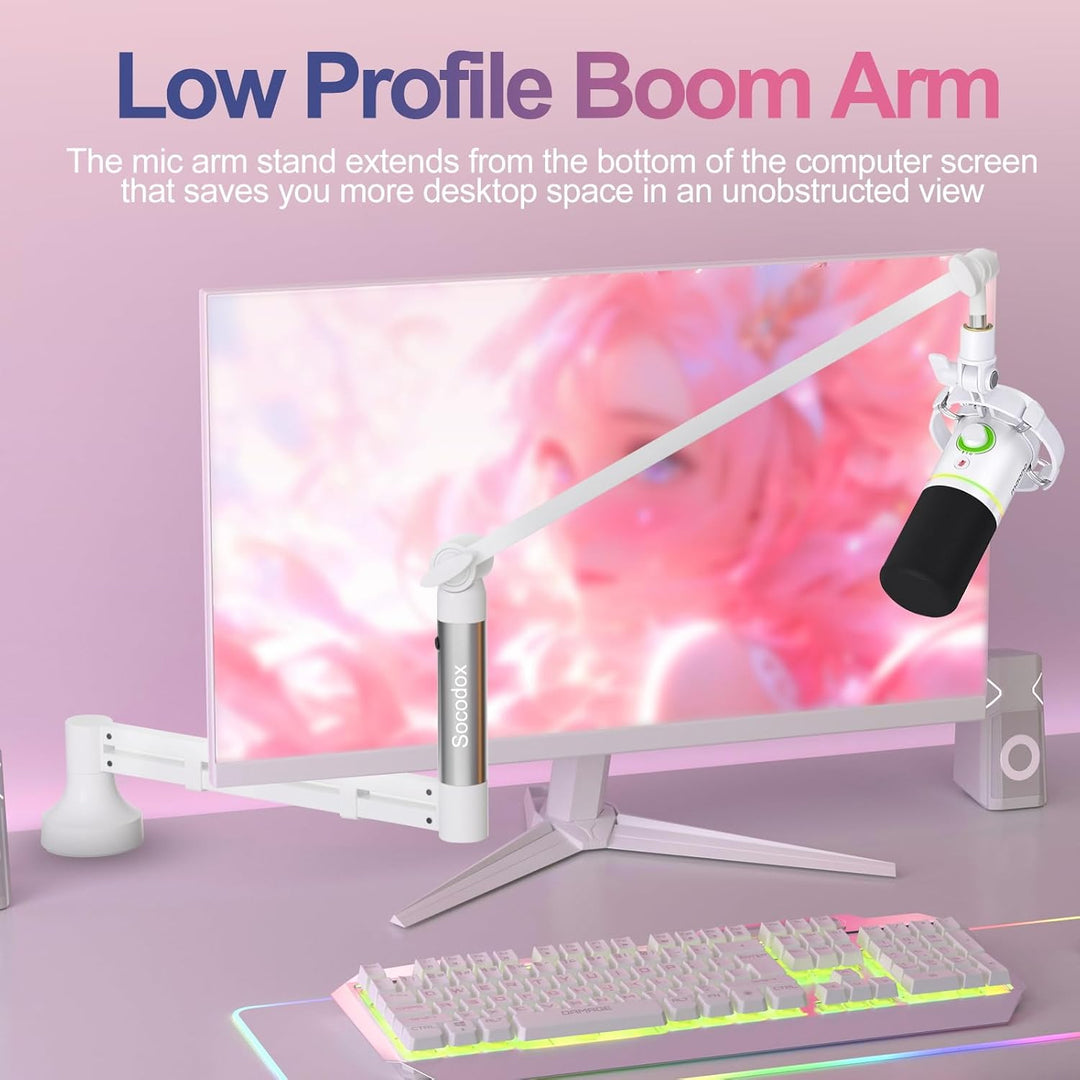 Low Profile Mikrofonarm, Verbesserter Mikrofonständer mit 7 cm Tischklemme, 3/8"- & 5/8"-Adapter, Mi