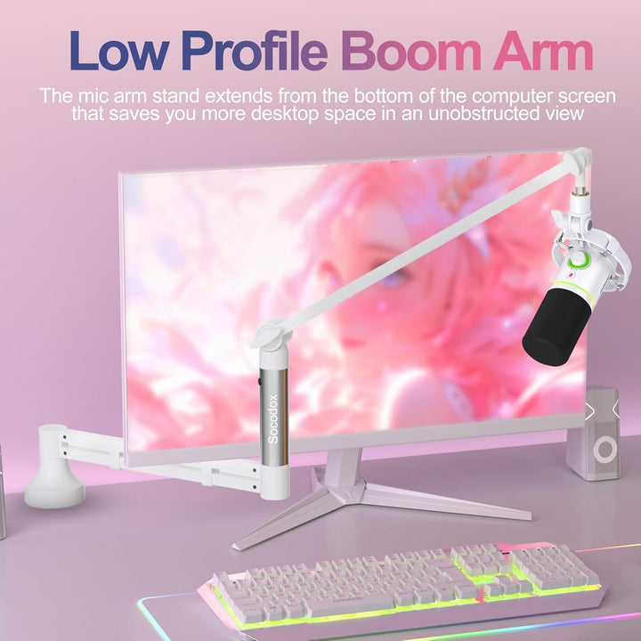 Low Profile Mikrofonarm, Verbesserter Mikrofonständer mit 7 cm Tischklemme, 3/8"- & 5/8"-Adapter, Mi