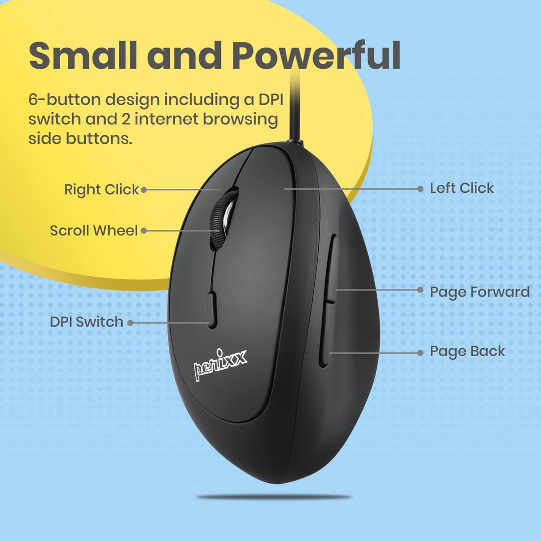 Perixx Perimice-519L USB-Maus, kabelgebunden, tragbar, vertikal, Mini-Grösse, für Laptops und Comput