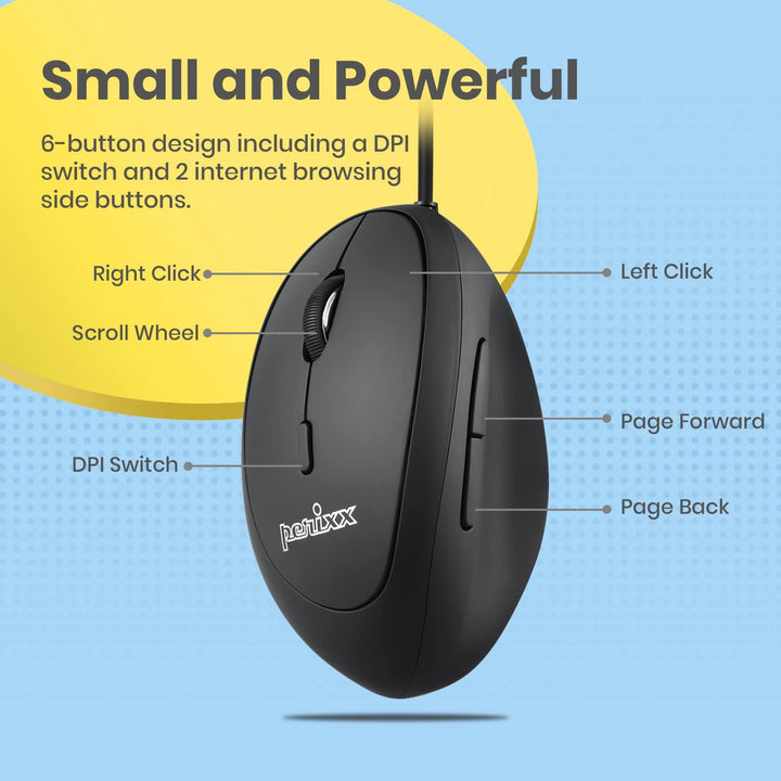 Perixx Perimice-519L USB-Maus, kabelgebunden, tragbar, vertikal, Mini-Grösse, für Laptops und Comput