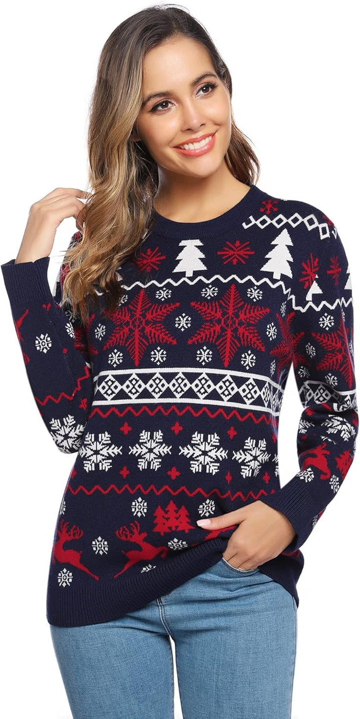 Litherday Weihnachtspullover Herren Damen Christmas Sweater mit Rentiermuster Strickpulli Langarm Wa