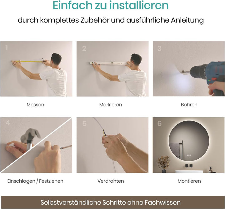 EMKE Runder LED Badspiegel mit Beleuchtung – Badezimmerspiegel 80 cm, 3 Lichtfarben (Warmweiss/Neutr