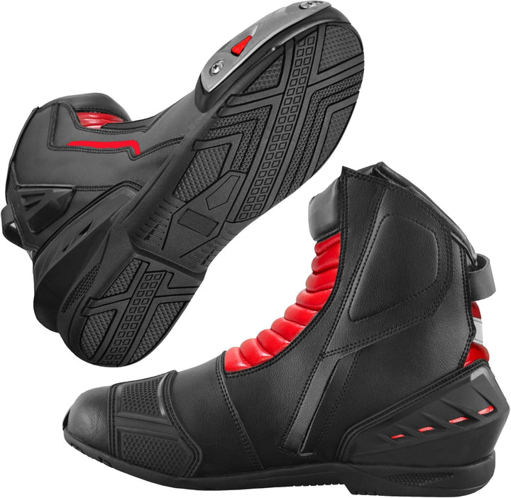 Motorradschuhe für Herren, kurz, wasserdicht, Leder, rutschfeste Sohle, Rot