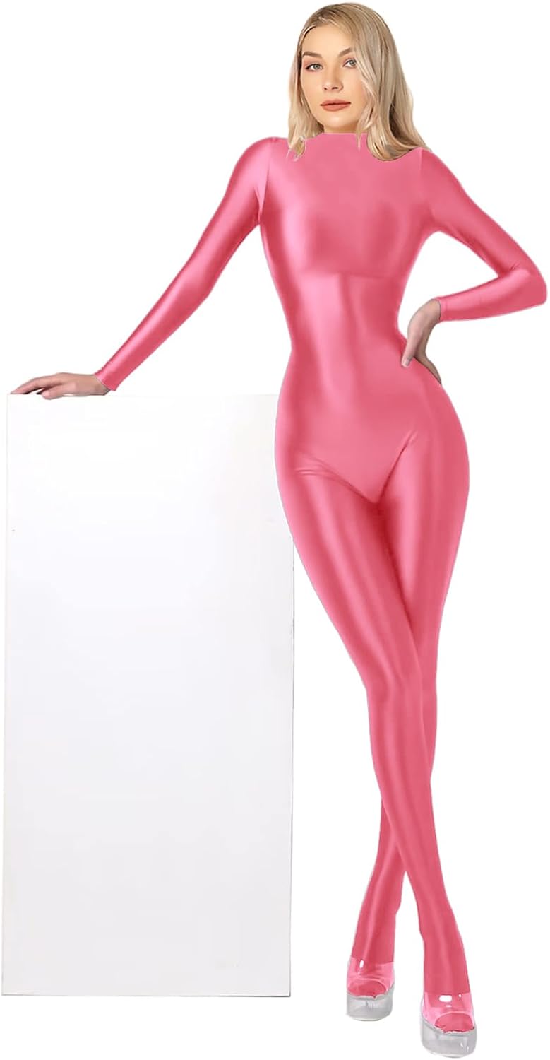 SOFSOT 200D blickdichter Einteiler Badeanzug High Stretch Glänzender Body Reissverschluss Rücken M R