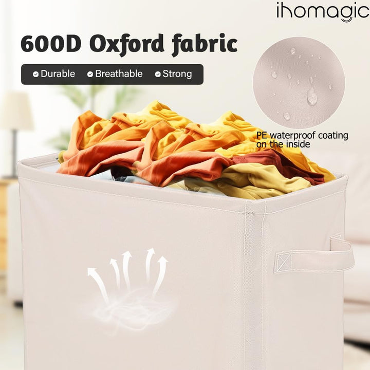 IHOMAGIC 40L Wäschekorb mit Rädern, Faltbarer Wäschesammler mit Rollen, Schmal Rechteckiger Wäschebe